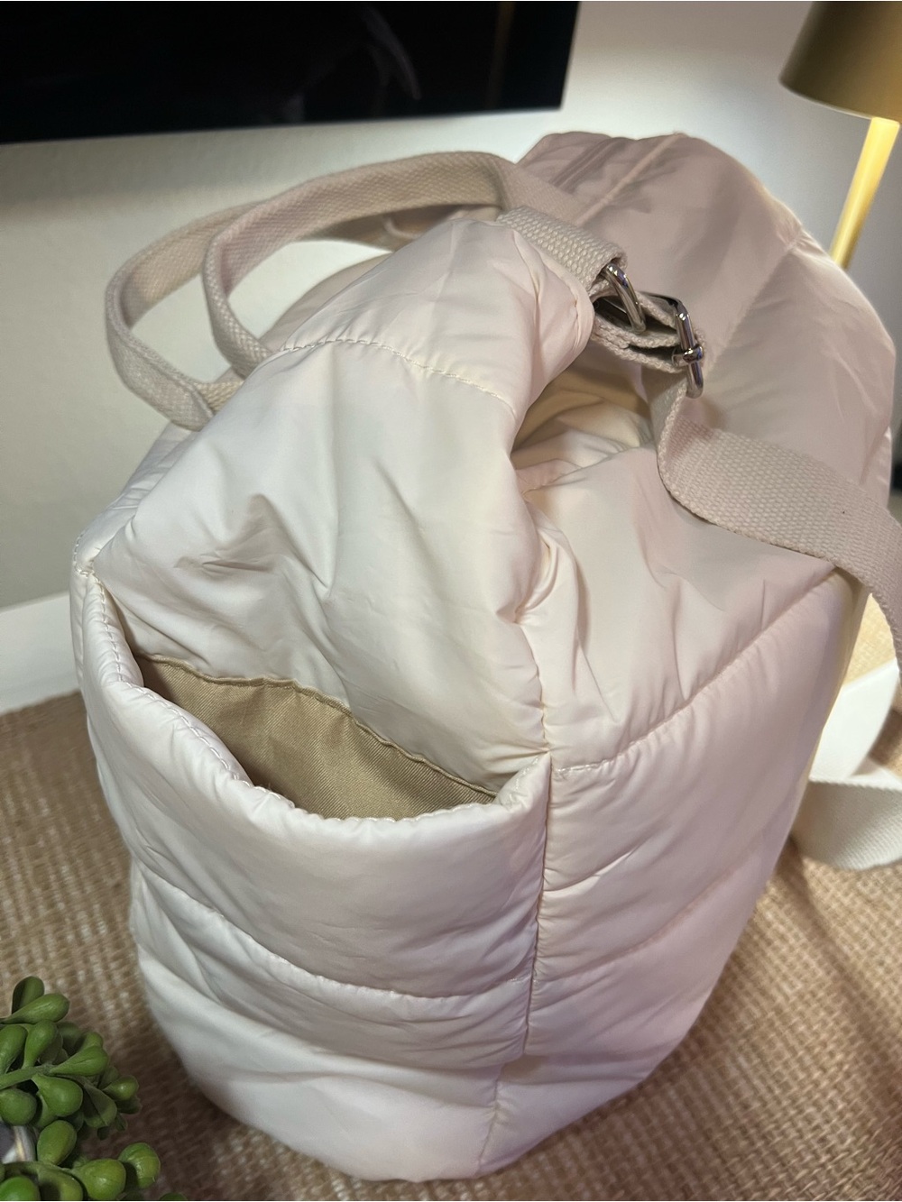 KALIDI Quilted Puffer Tote Bag in Cream - Convertible Shoulder Strap. NWOT